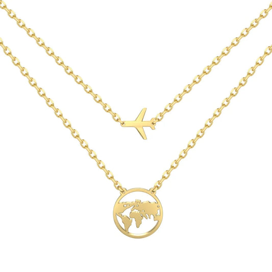 Traveler's Globe Double Chain Necklace

