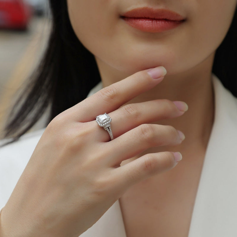 0.75cm Wide Emerald Cut Moissanite Ring

