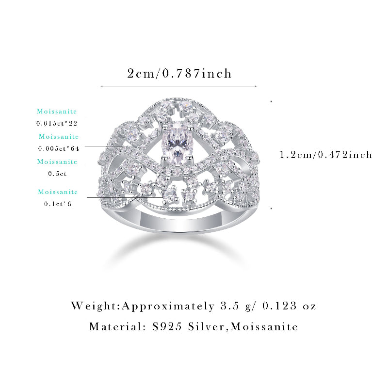 2cm Long Moissanite Cluster Ring

