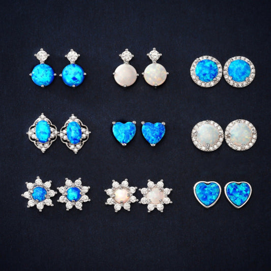 Blue Opal Round Studs with CZ Top

