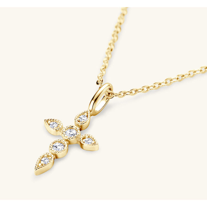 Polished Gold Tone Moissanite Cross Pendant

