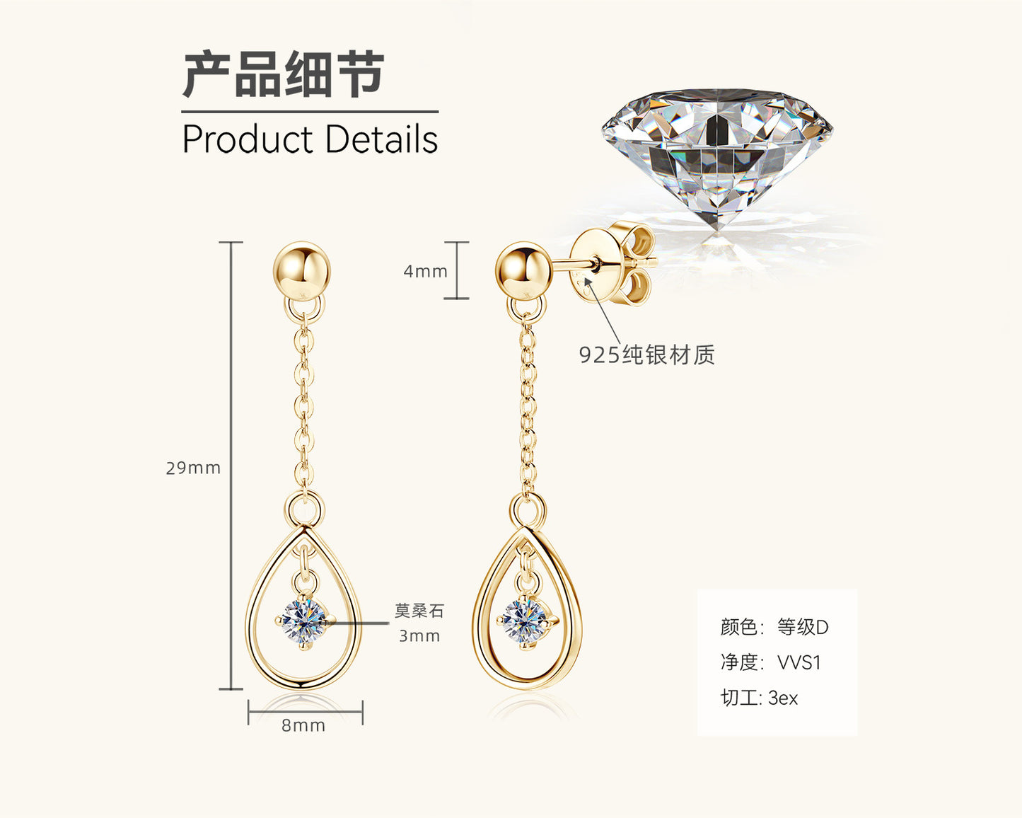 Minimalist Moissanite Drop Earrings