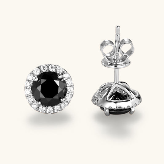 Halo Stud Earrings with Black Center Stone