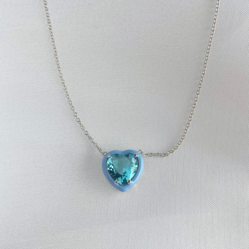 Blue Heart Enamel Necklace