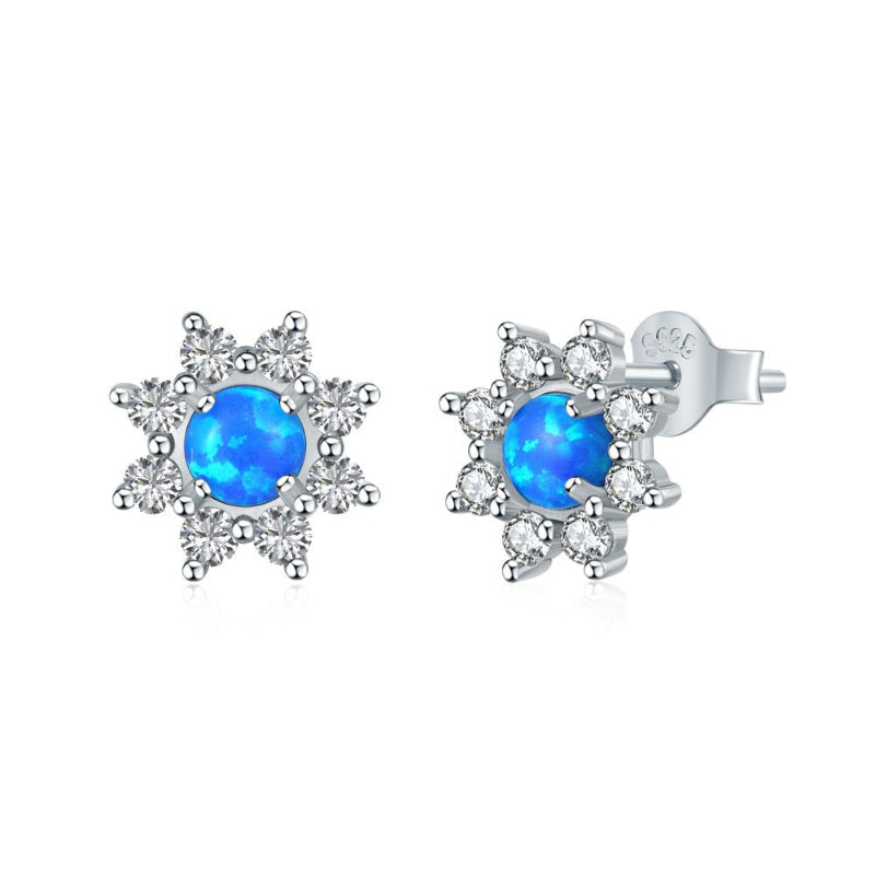 Sterling Silver Sunburst Opal Studs

