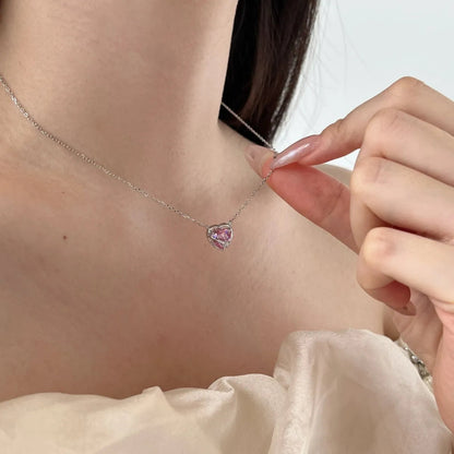 Elegant Pink Heart Charm Necklace

