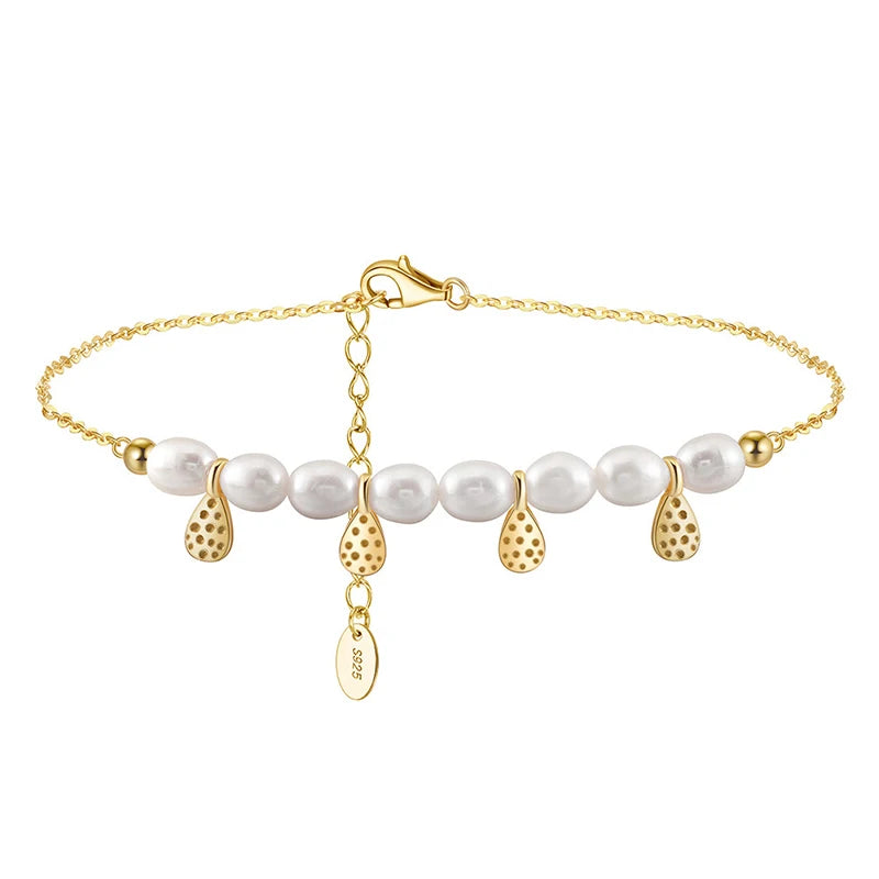 Modern Pearl and Hammered Teardrop Bracelet

