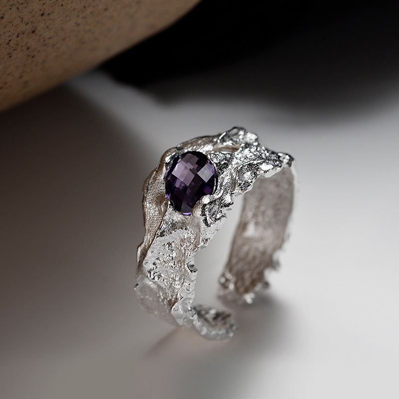 Rough Texture Amethyst Ring

