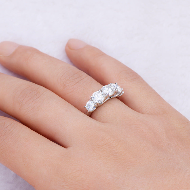 Adjustable Silver Tone Graduated Gemstone Ring

