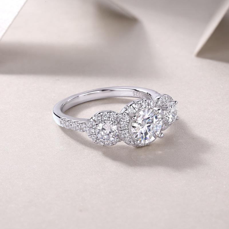 Glamorous Silver Moissanite and CZ Ring

