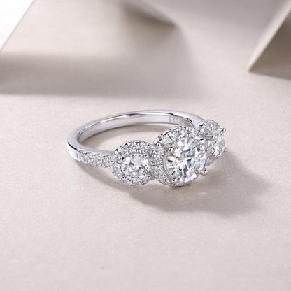 Glamorous Silver Moissanite and CZ Ring

