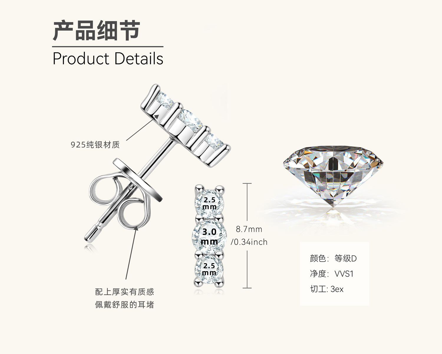 Exquisite Moissanite Graduated Stone Earrings

