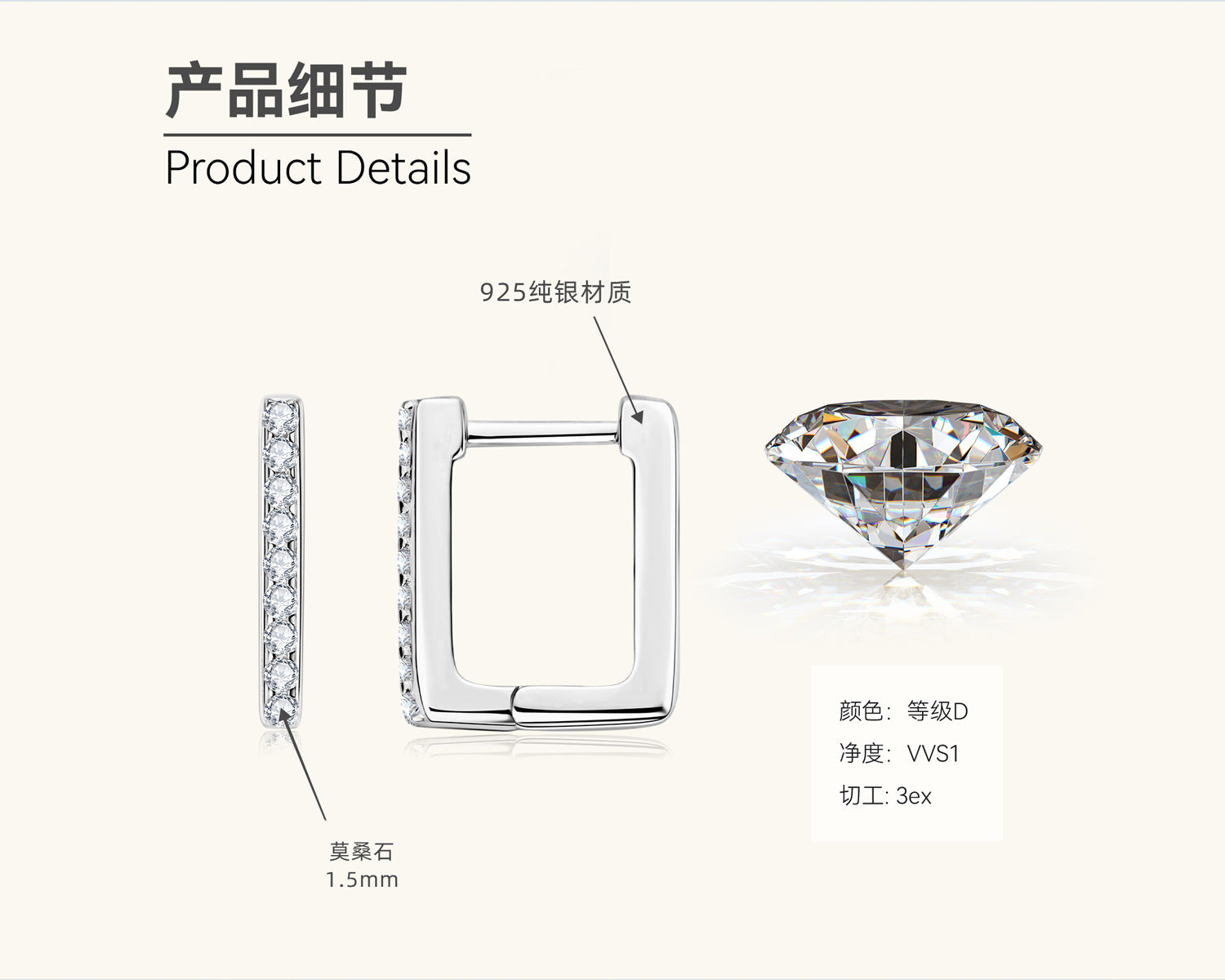 Everyday Moissanite Square Hoop Earrings

