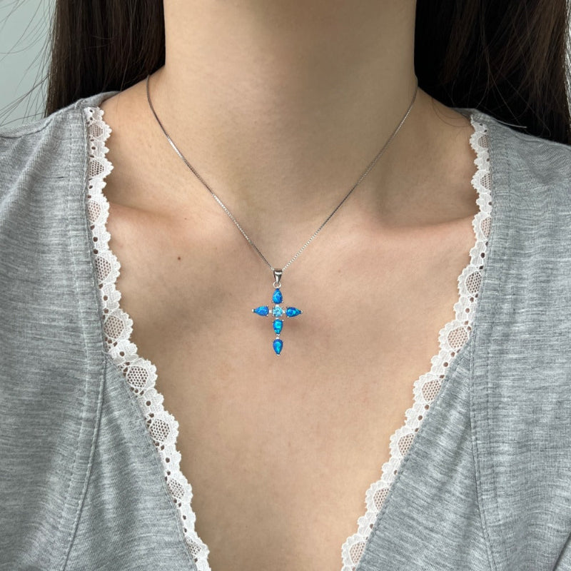 Enchanting Engrossing Opal Cross Pendant