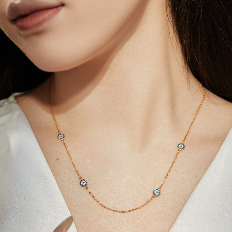 Gold Chain with Four Evil Eye Charms

