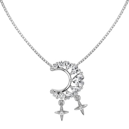 Crystal Pave Crescent Moon with Drop Stars Necklace

