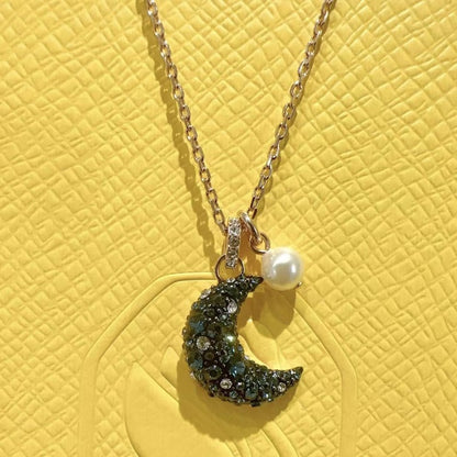 Sparkling Moon & Pearl Charm Necklace

