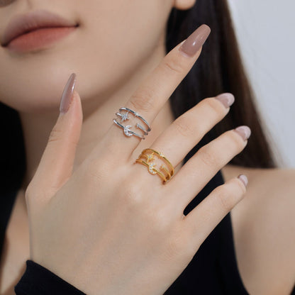 Stacked Moon and Star Adjustable Rings

