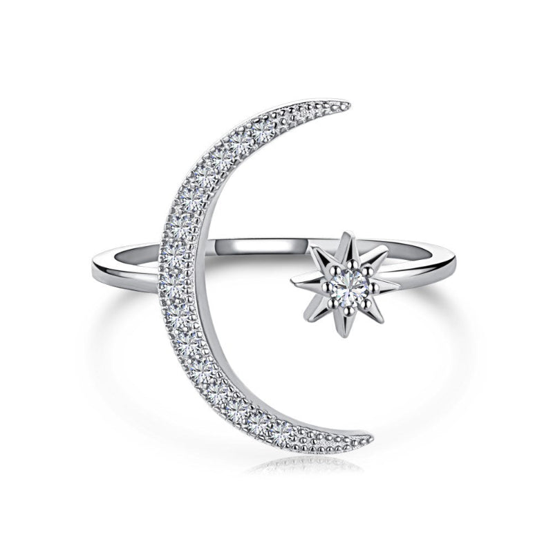 Pave Crystal Moon and Star Ring


