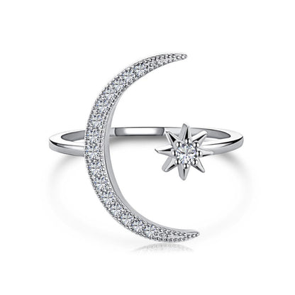Pave Crystal Moon and Star Ring

