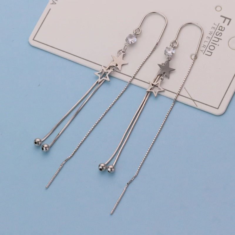star tassel hook earrings silver