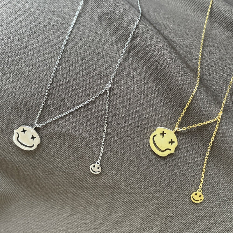 Silver Layered Look Smiley Necklace

