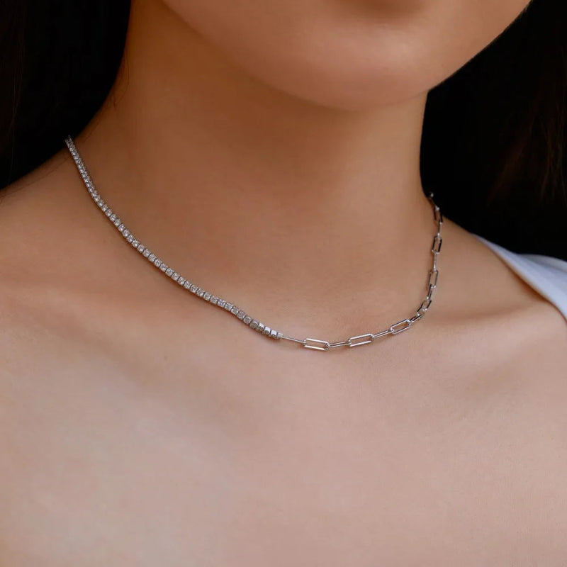 Glamorous Paperclip Zirconia Tennis Necklace