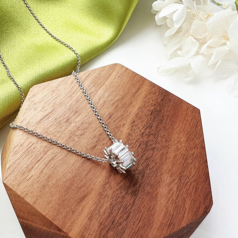 Modernist Silver and Crystal Barrel Necklace

