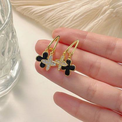 Gold Plated Clover Drop Earrings

