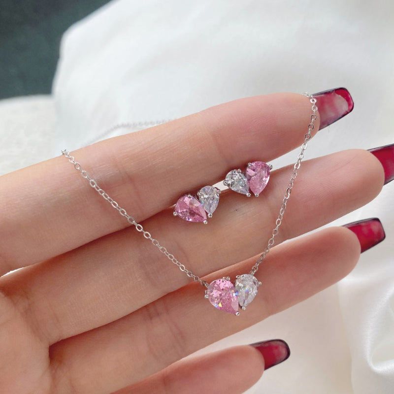 Glimmering Crystal Heart Duo Gold Necklace

