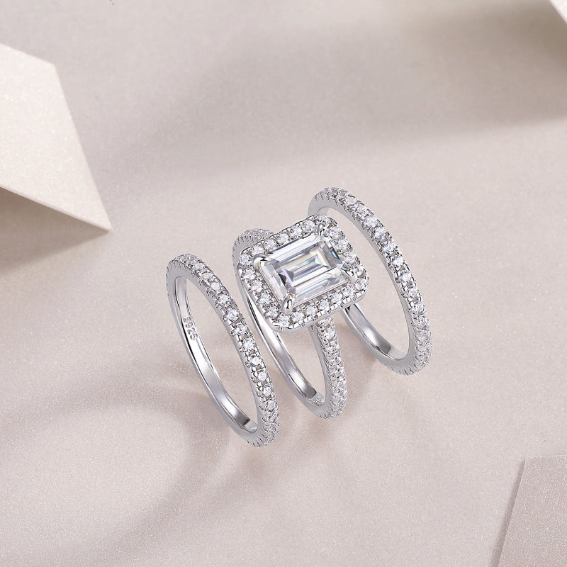 Classic Emerald Cut Moissanite Bridal Ensemble

