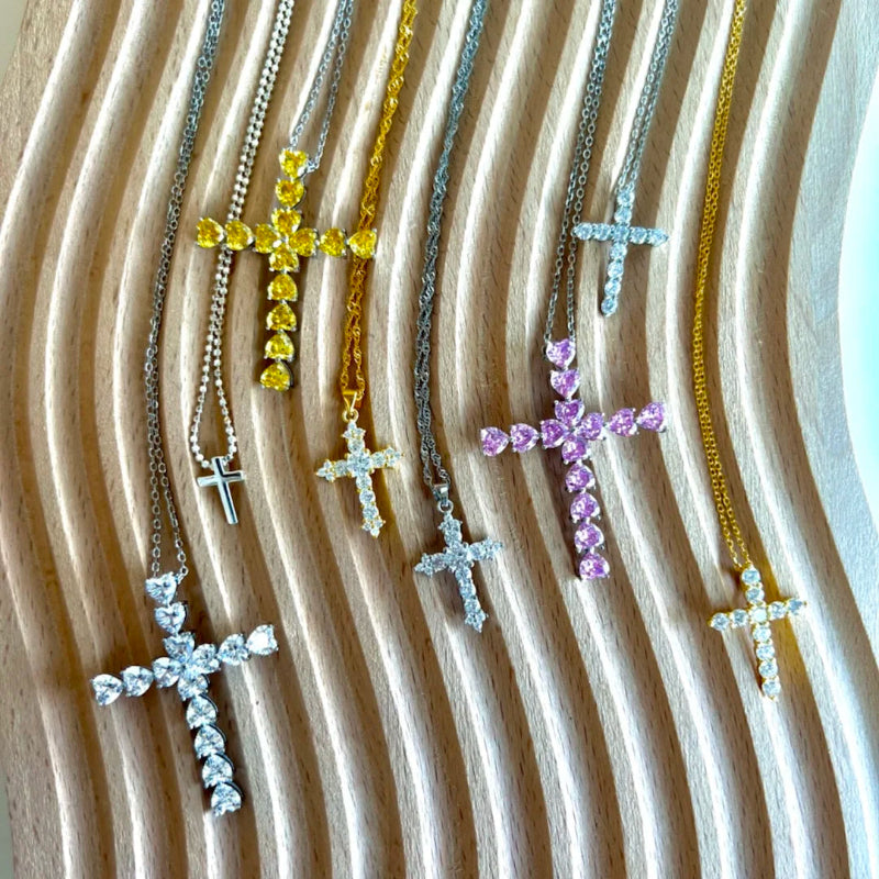 Fashionable Crystal Pave Cross Necklace

