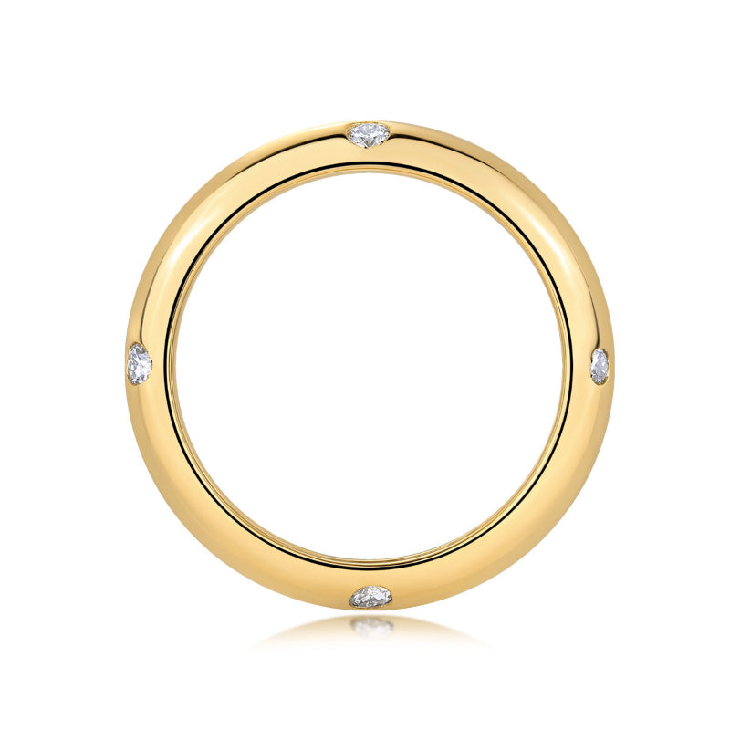 Domed Gold Ring with Flush-Set Moissanite

