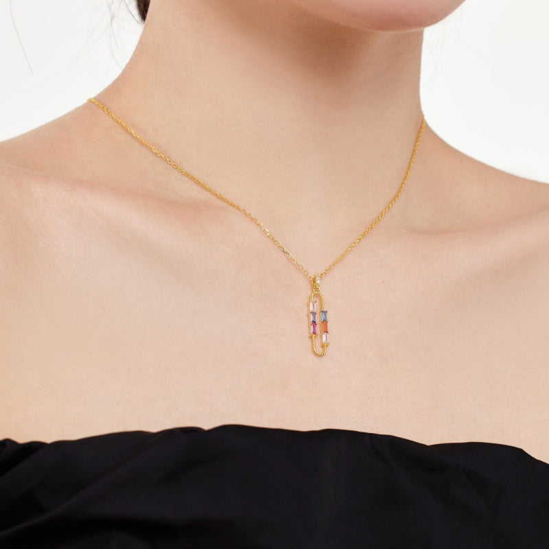 Modern Baguette Cut Gemstone Link Necklace

