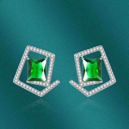 Jimmy Jewelry Emerald Green Geometric Stud Earrings s925 - Stylish and Chic Accessory