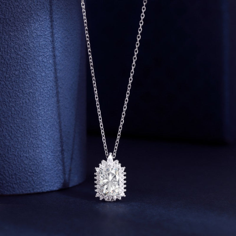 Shimmering Silver Radiant Cut with Double Pave Halo

