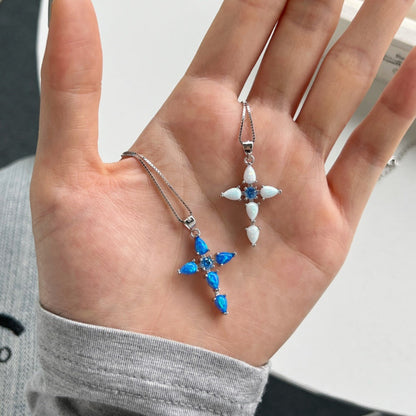 Modern Minimalist Opal Cross Pendant
