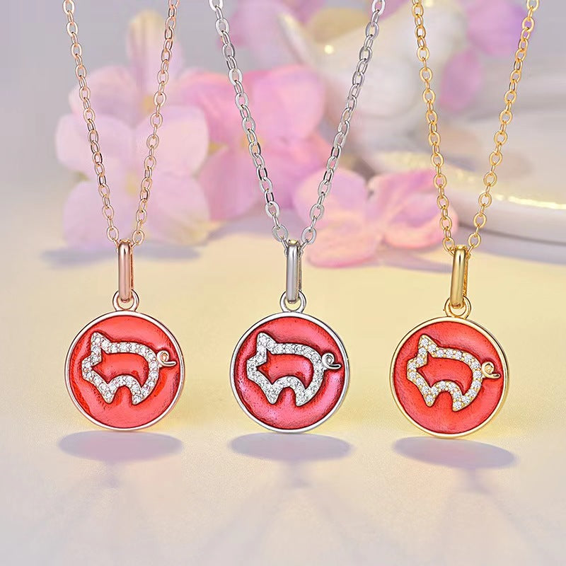 diamond pig coin necklace