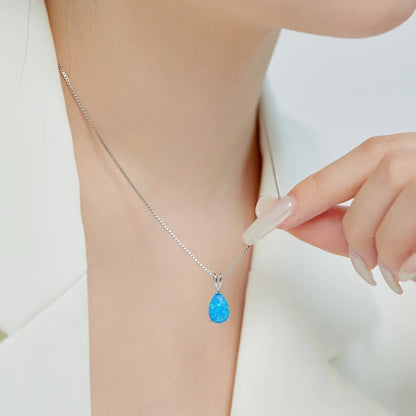 Sterling Silver Necklace with a Teardrop Opal

