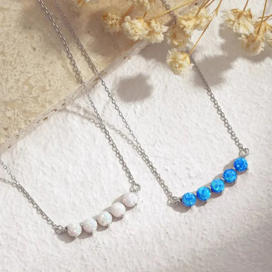 925 sterling silver five opal stone bar pendant necklace - JIMMY JEWELRY 01