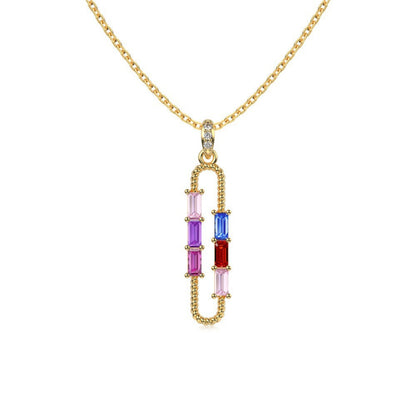 Gold Chain with Multi-Color Zircon Link Pendant

