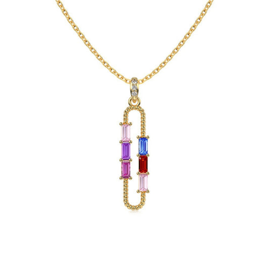 Gold Chain with Multi-Color Zircon Link Pendant


