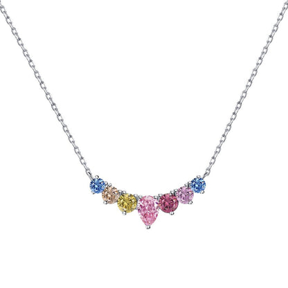 Silver Rainbow Arc Necklace with Blue and Pink Gems

