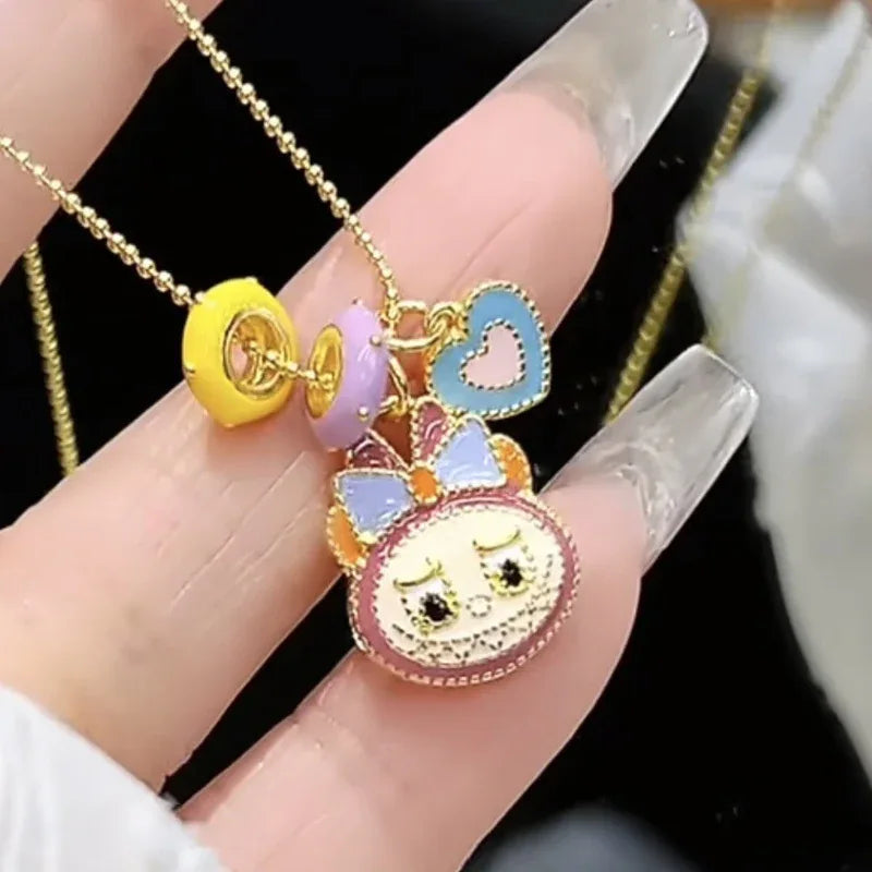 Labubu Epoxy Colored Enamel Love Lock 925 Sterling Silver Necklace