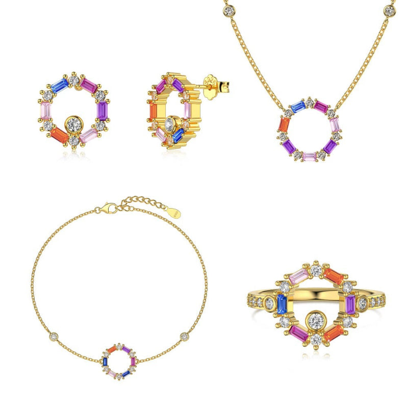 Rainbow Baguette Zirconia Halo Necklace

