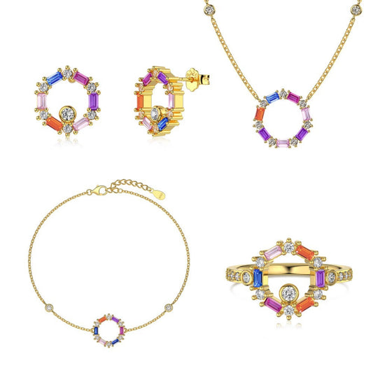 Rainbow Baguette Zirconia Halo Necklace

