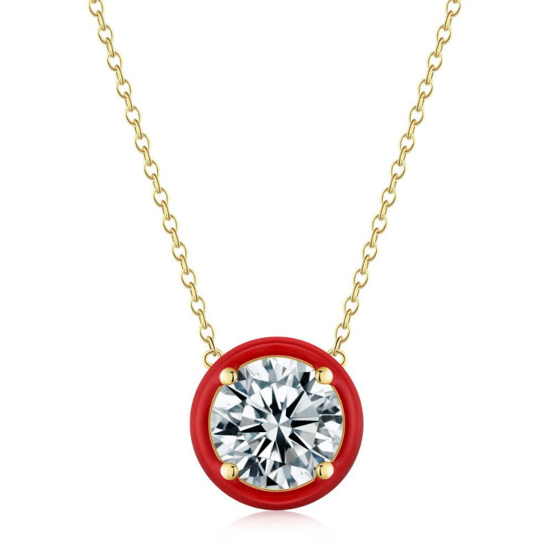 Elegant Silver Necklace with a Bright Red Halo

