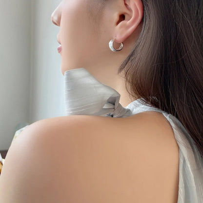 Silver Multi-Line Half Hoop Earrings

