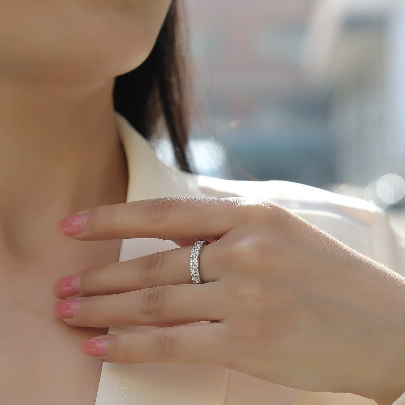 Delicate Pave Moissanite Silver Band

