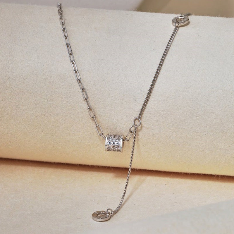 Sterling Silver Y-Chain with Roman Numeral Discs and Textured Tube

